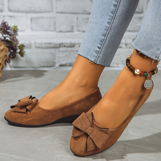 Maisie | Suede Bow Detail Wedge Ballet Flats