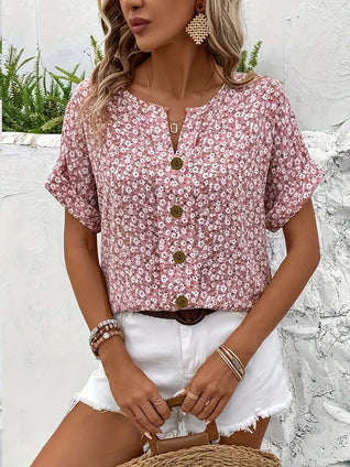 Verna | Floral Print Button Blouse