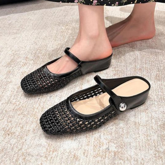 Goldie | Woven Flat Slip-On Mary Jane Mules