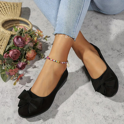 Maisie | Suede Bow Detail Wedge Ballet Flats
