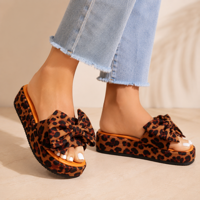 Rosali Platform Bow Slide Sandals - Stylish Bow-Detail Platform Footwear