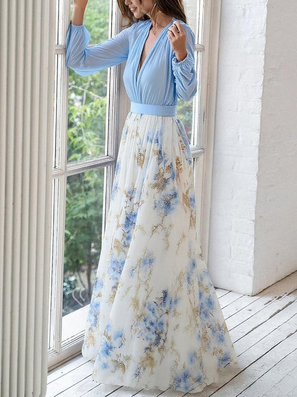 Floral Chiffon Ruffle Maxi Dress – Evening Dress | Elara