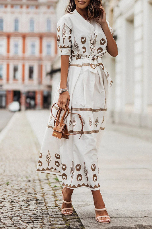 Boho Print Belted Midi Dress – Casual Summer Dress | Isabella