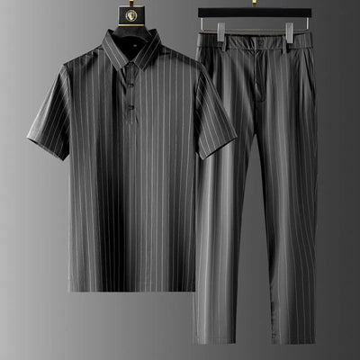 Valero Striped Short-Sleeve Shirt and Straight-Leg Trousers Set