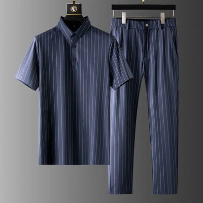 Valero Striped Short-Sleeve Shirt and Straight-Leg Trousers Set