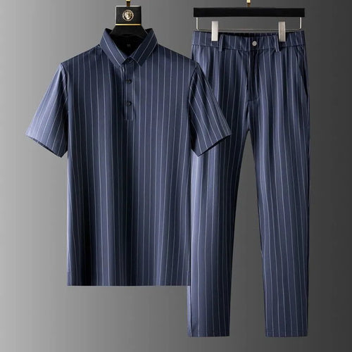 Valero Striped Short-Sleeve Shirt and Straight-Leg Trousers Set