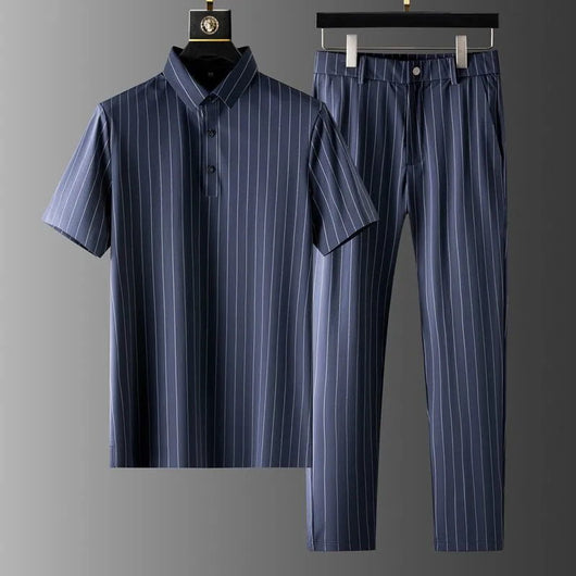 Valero Striped Short-Sleeve Shirt and Straight-Leg Trousers Set