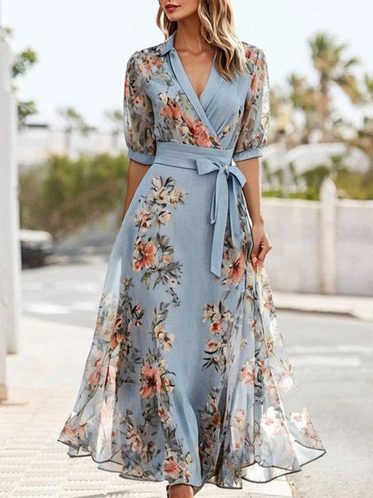 Floral Chiffon Wrap Maxi Dress – Wedding Guest Dress | Liora