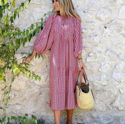 Flora | Puff Sleeve Boho Printed V-Neck Maxi Dress